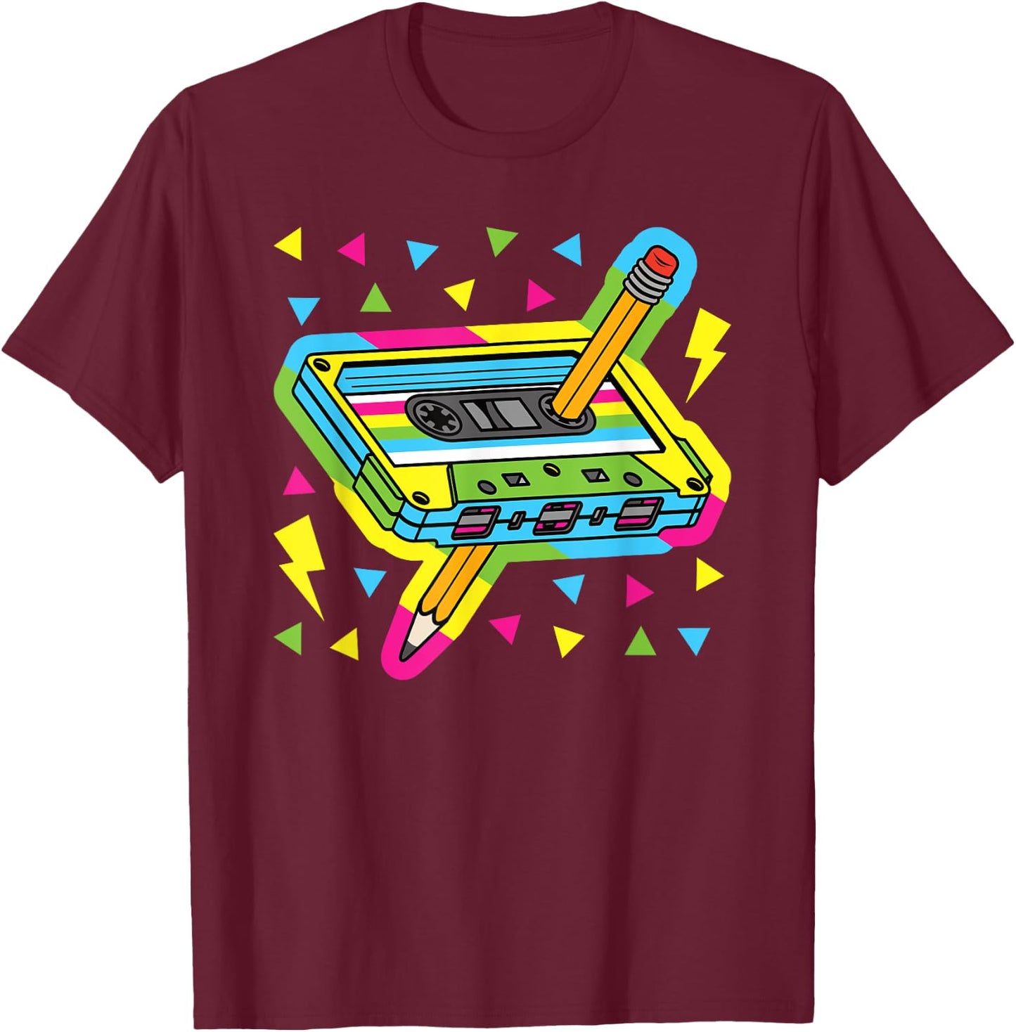 Vintage Cassette Tape Pencil 80s 90s Retro Music Mixtape T-Shirt - T-Shirt | Maroon