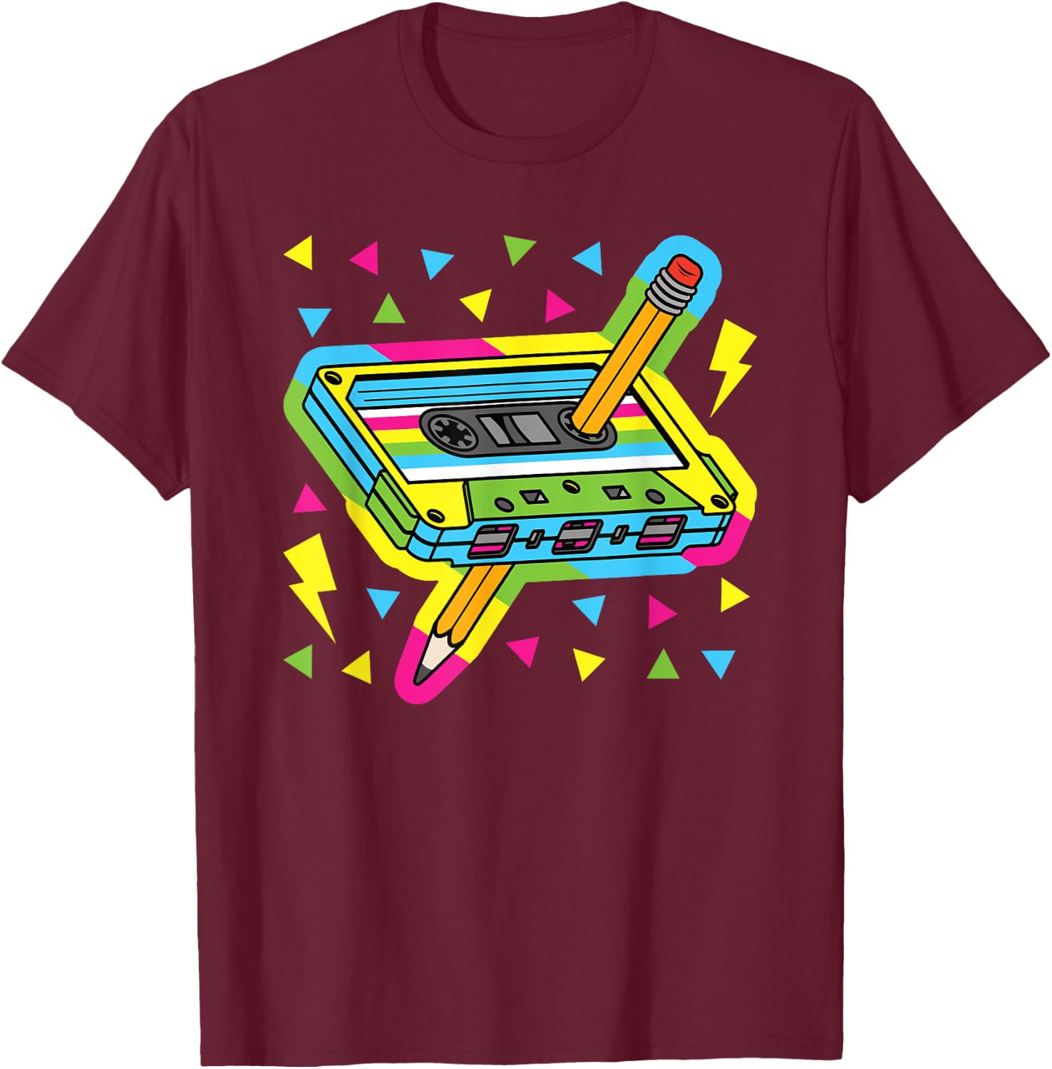 Vintage Cassette Tape Pencil 80s 90s Retro Music Mixtape T-Shirt - T-Shirt | Maroon