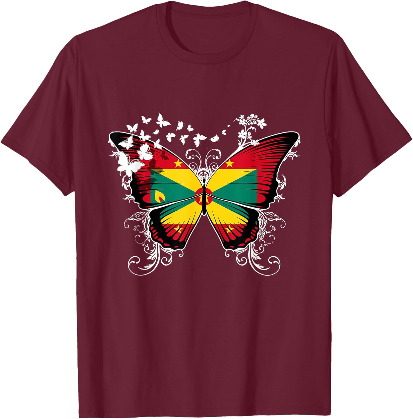 Grenada Flag Shirt Butterfly Graphic T Shirt T-Shirt - T-Shirt | Maroon