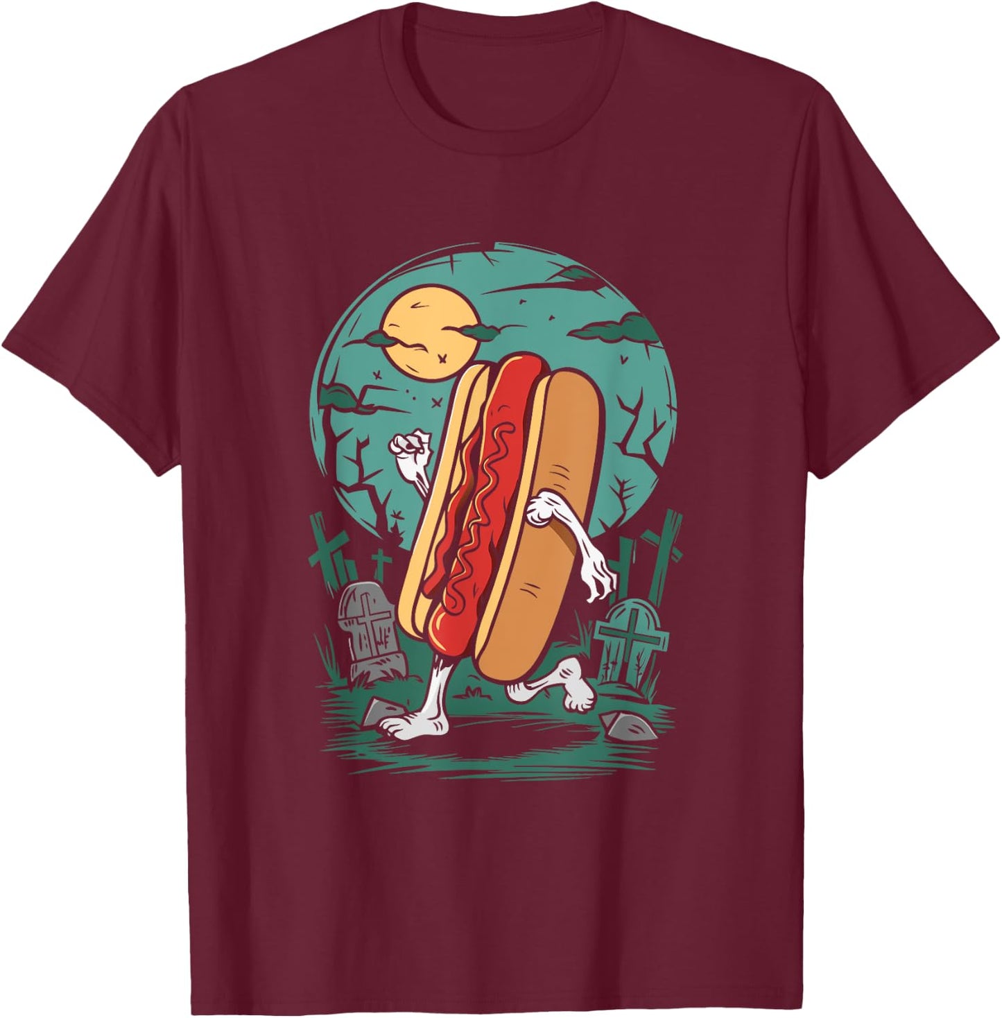 Hot Dog Zombie - Vintage Creepy Zombie Halloween Lover Men Women Kids T-Shirt - T-Shirt | Maroon