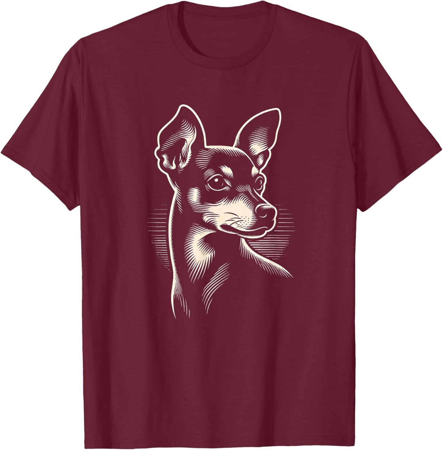 Miniature Pinscher Dog Face Art Design and T-Shirt - T-Shirt | Maroon