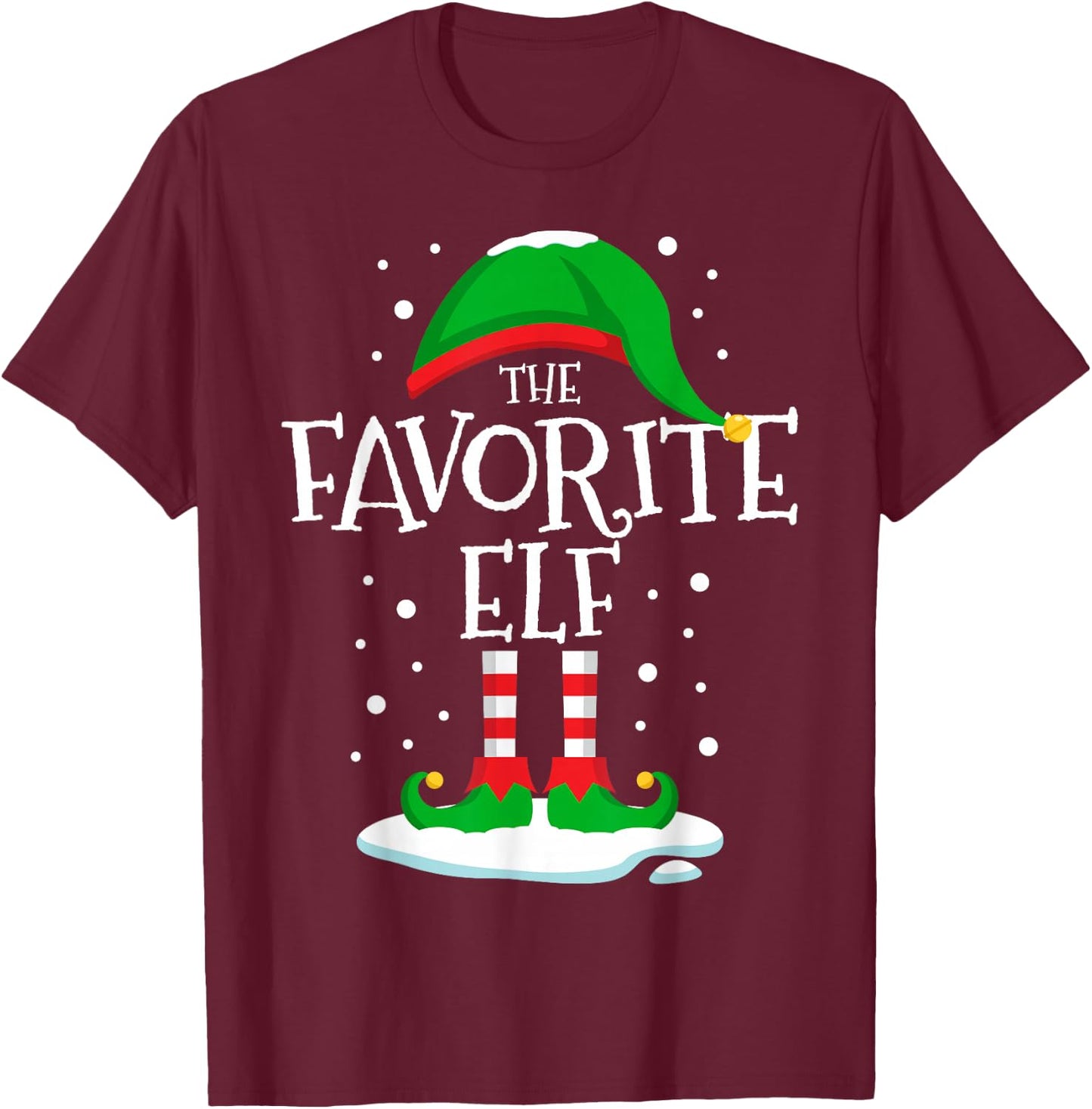 The Favorite Elf Christmas Family Matching Xmas Group Funny T-Shirt - T-Shirt | Maroon