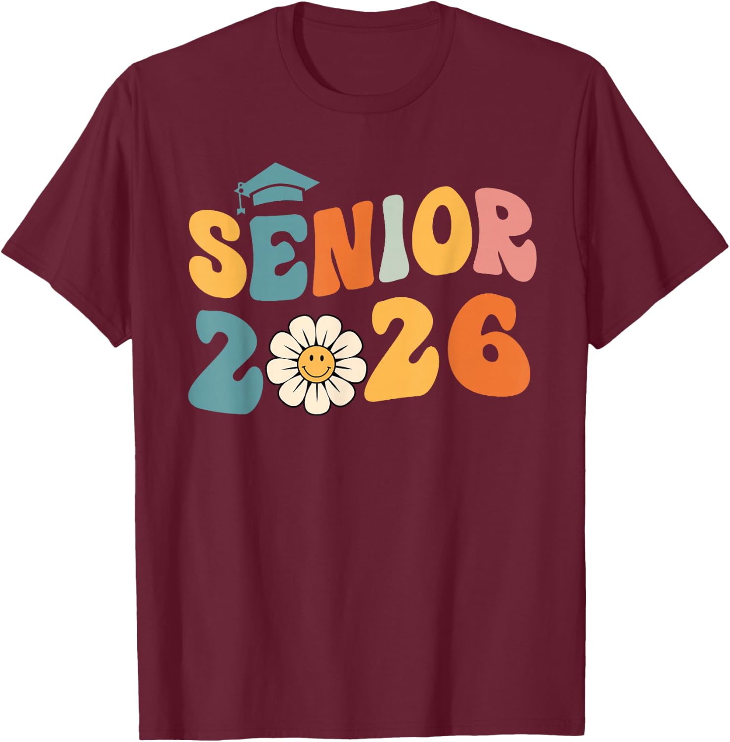 Vintage Groovy Senior 2026 Class of 2026 Graduation Grad T-Shirt - T-Shirt | Maroon