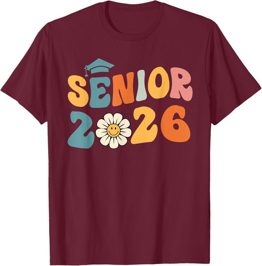 Vintage Groovy Senior 2026 Class of 2026 Graduation Grad T-Shirt - T-Shirt | Maroon