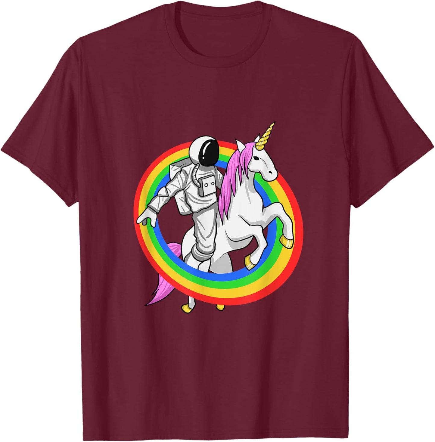 Astronaut Riding Unicorn Shirt Galaxy Space Travel T-Shirt - T-Shirt | Maroon