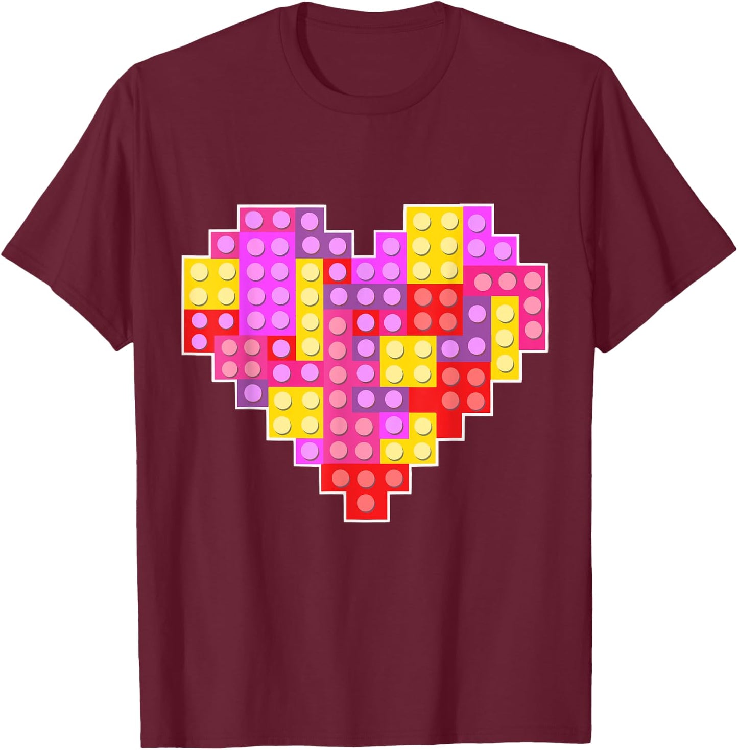 Cute Heart Building Blocks Lover Master Builder Girls Kids T-Shirt - T-Shirt | Maroon