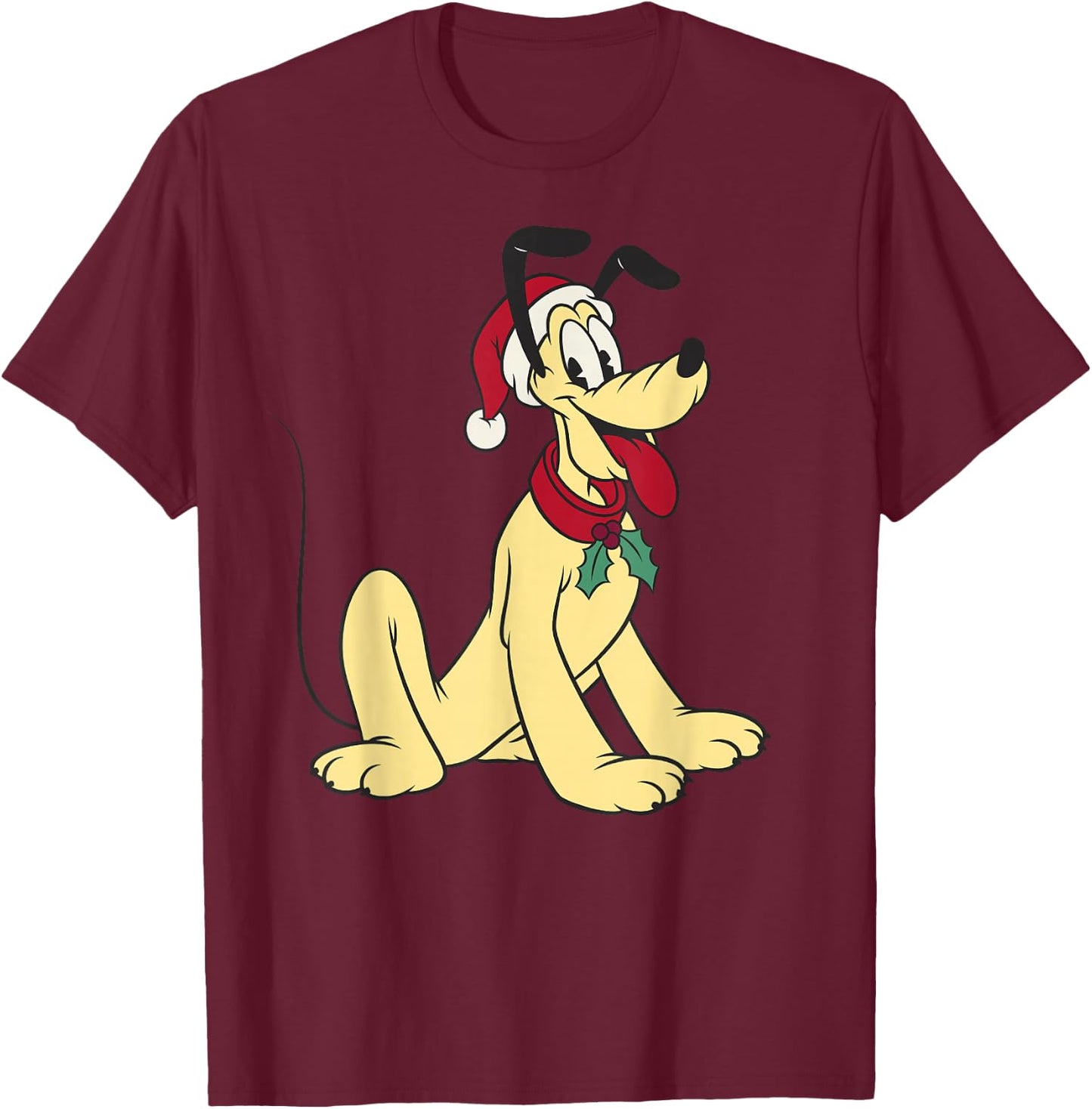 Disney Mickey & Friends Christmas Pluto Classic Portrait T-Shirt - T-Shirt | Maroon
