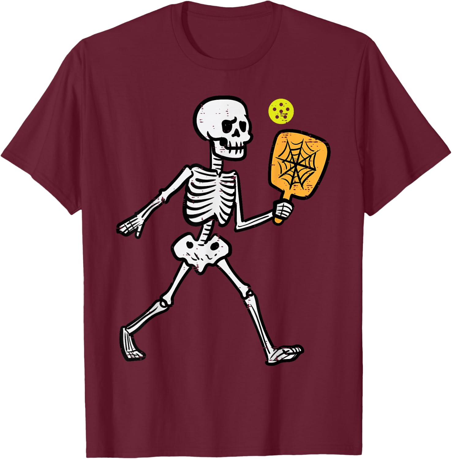 Halloween Skeleton Pickle Ball Costume Sports Women Kids Men T-Shirt - T-Shirt | Maroon