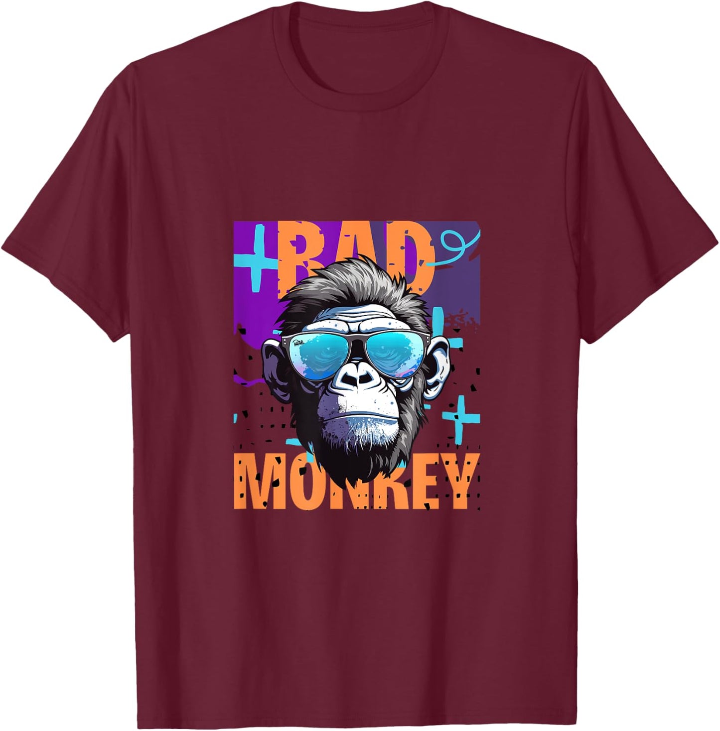 Jon De Voui Bad Monkey - -Adults, Kids - Black - Small - Short Sleeve T-Shirt - T-Shirt | Maroon