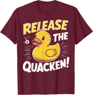 Release the Quacken Rubber Duck , Small, Black T-Shirt - T-Shirt | Maroon