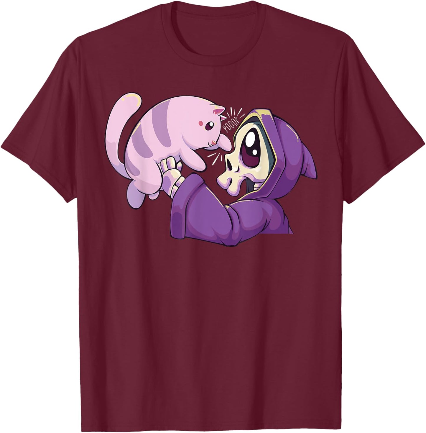 Pastel Goth Kawaii Reaper and Cat Women T-Shirt - T-Shirt | Maroon