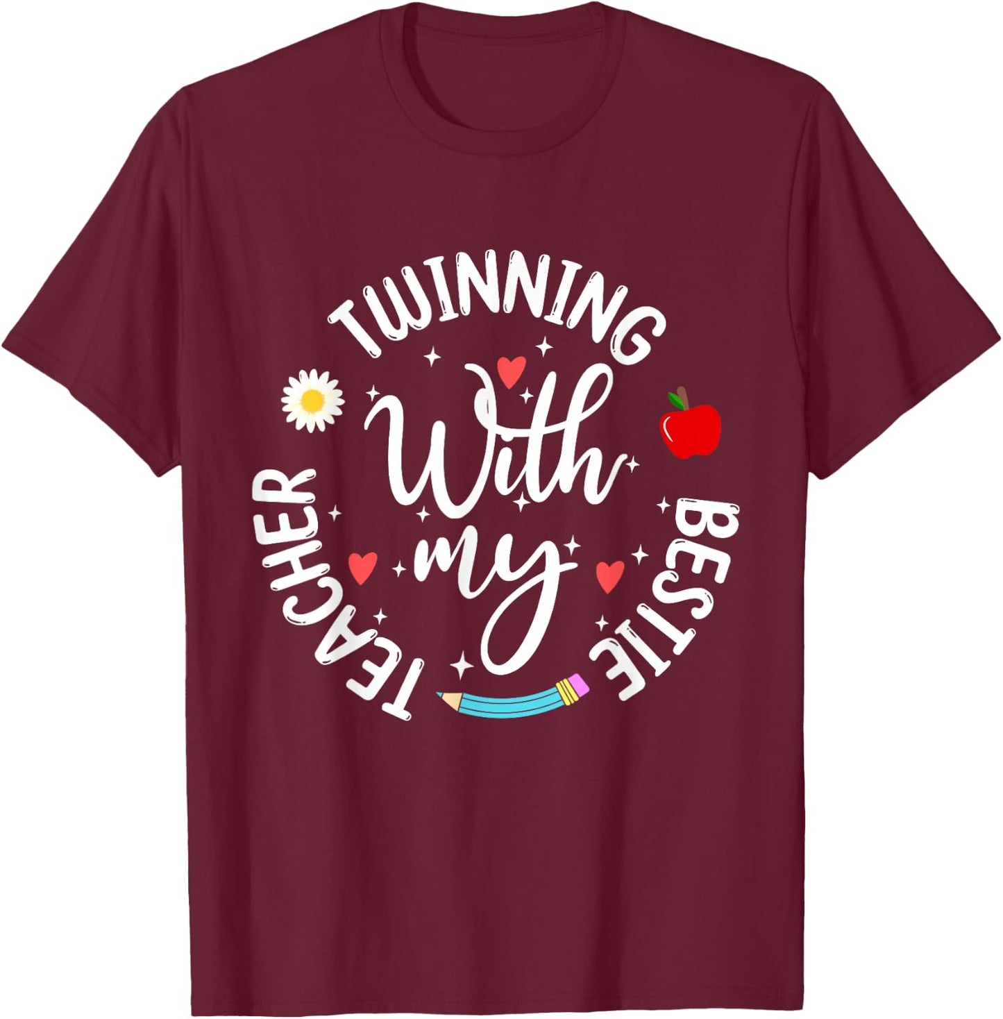 Twinning With My Bestie Teacher Boy Spirit Week Twin Day T-Shirt - T-Shirt | Maroon
