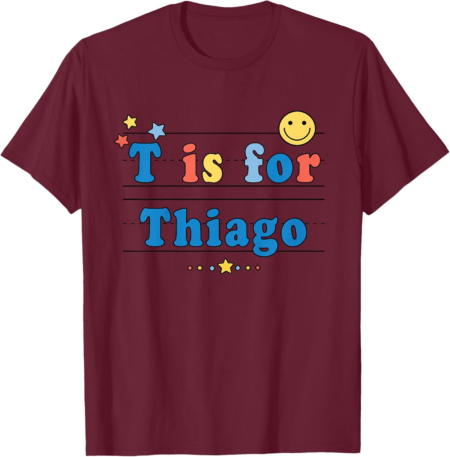 Kids Thiago Name Shirt Alphabet T is for Thiago T-Shirt - T-Shirt | Maroon