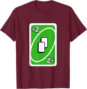 UNO - Green Draw Two Card T-Shirt - T-Shirt | Maroon