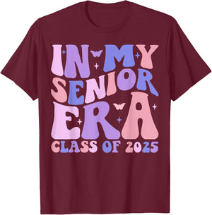 In My Senior Era Class of 2025 Groovy Senior 2025 Graduation T-Shirt - T-Shirt | Maroon