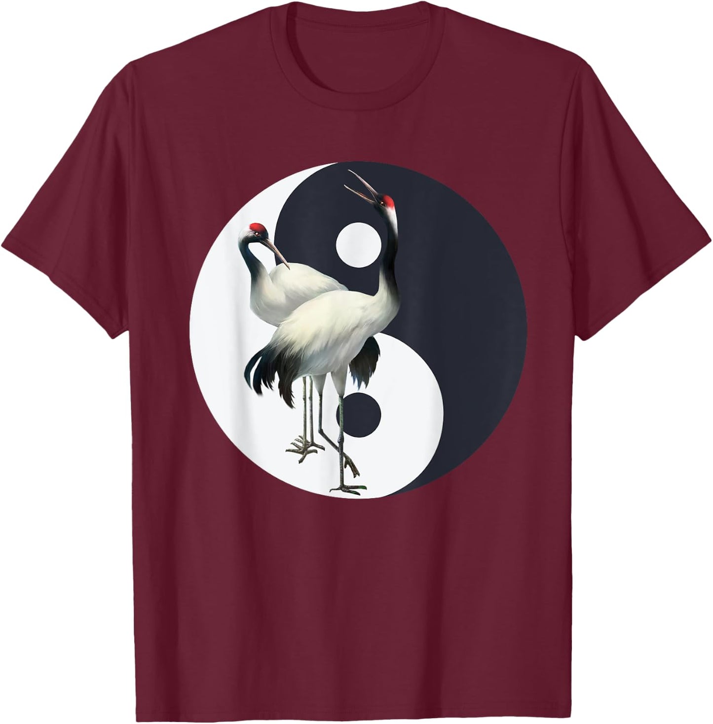 Tai Chi White Crane Yin, Yang, Qi Gong, Chinese White Bird T-Shirt - T-Shirt | Maroon