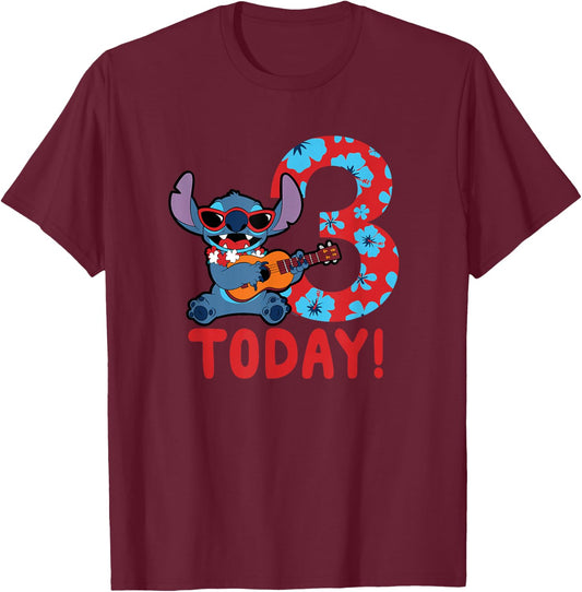 Disney Lilo & Stitch Tropical Birthday 3 Years Old Today T-Shirt - T-Shirt | Maroon
