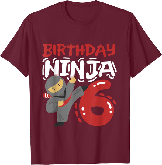 Birthday Ninja 6 Years Old Karate Kids 6th Birthday Boys T-Shirt - T-Shirt | Maroon