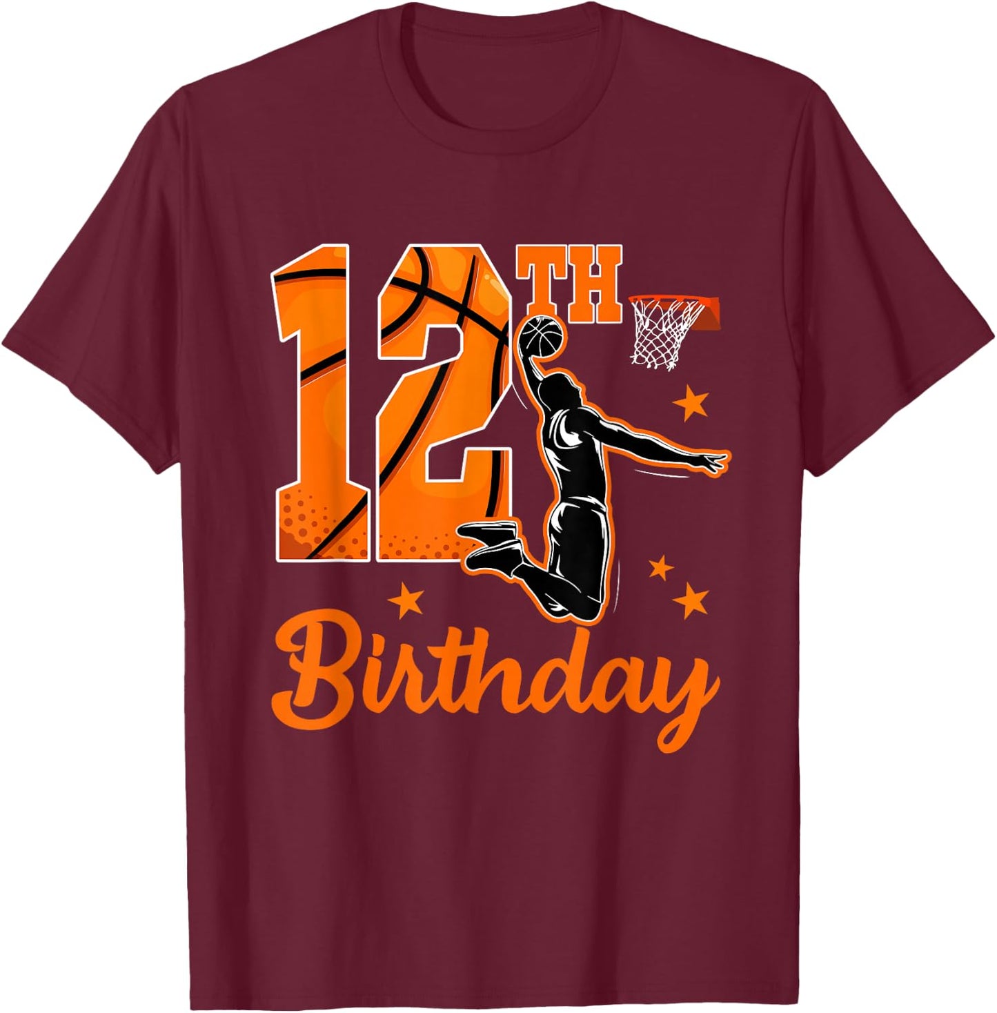 12th Birthday Basketball Theme 12 Year Old Boy Party T-Shirt - T-Shirt | Maroon
