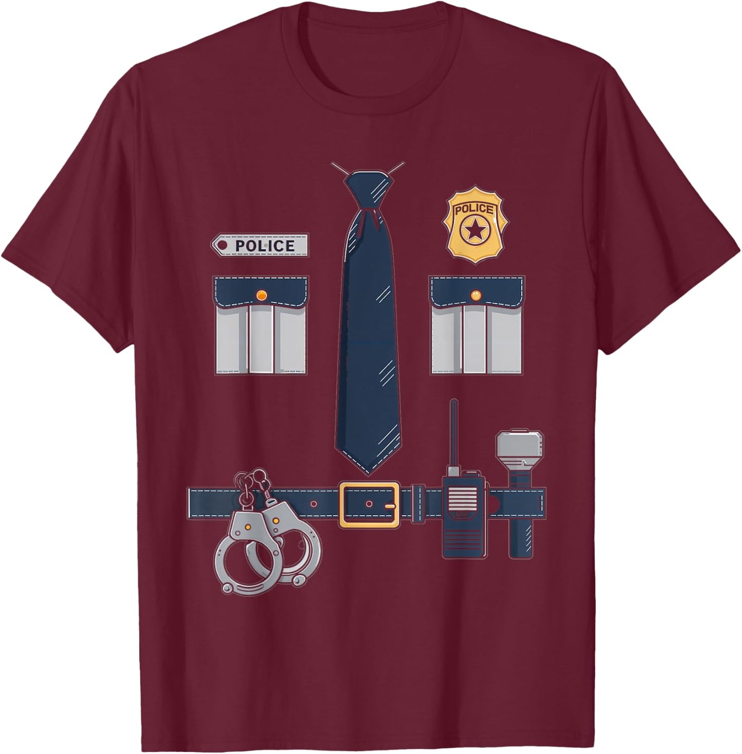 Police Costume Police Officer Halloween Police Uniform T-Shirt - T-Shirt | Maroon