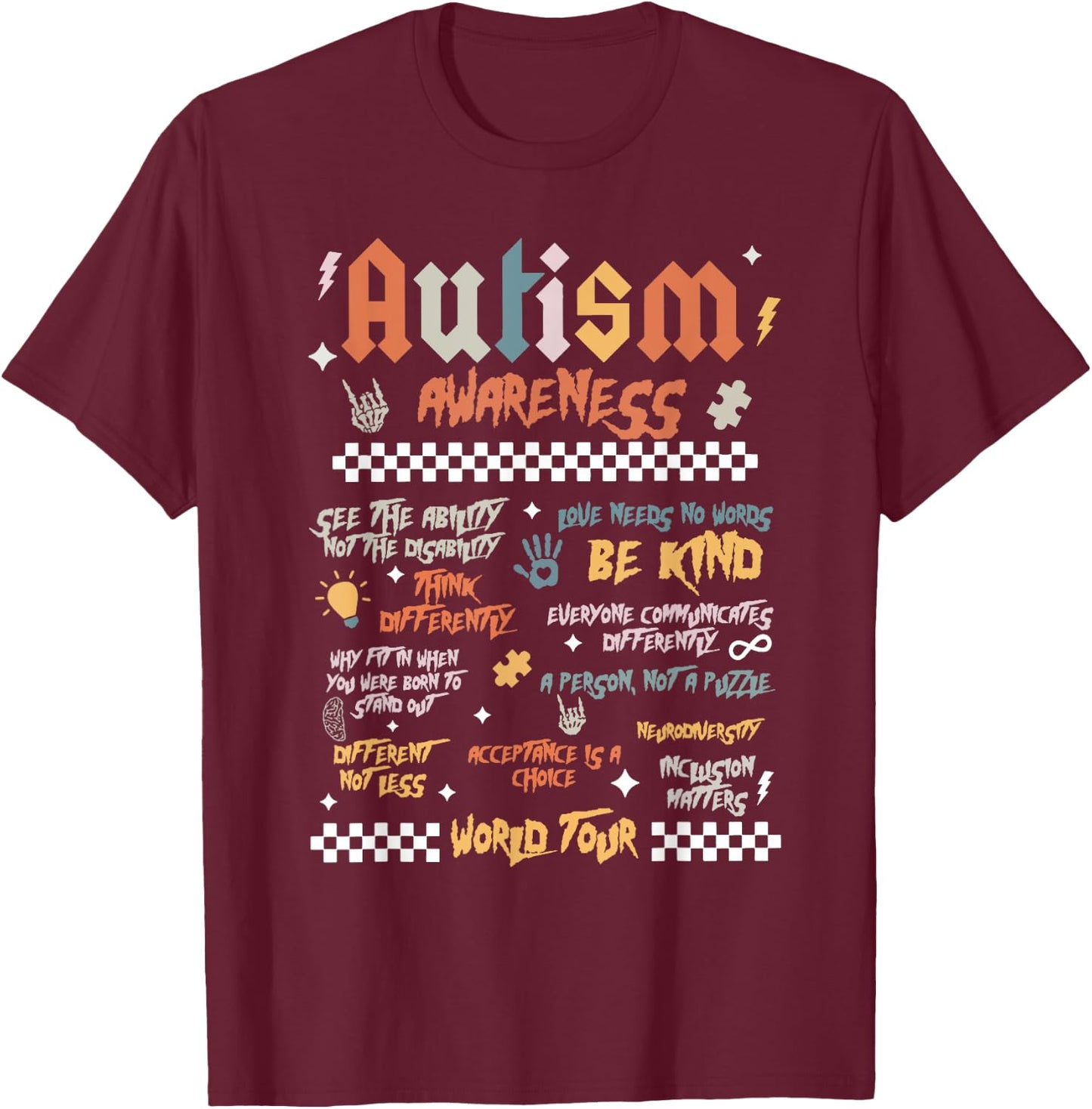 Autism World Tour T-Shirt - T-Shirt | Maroon