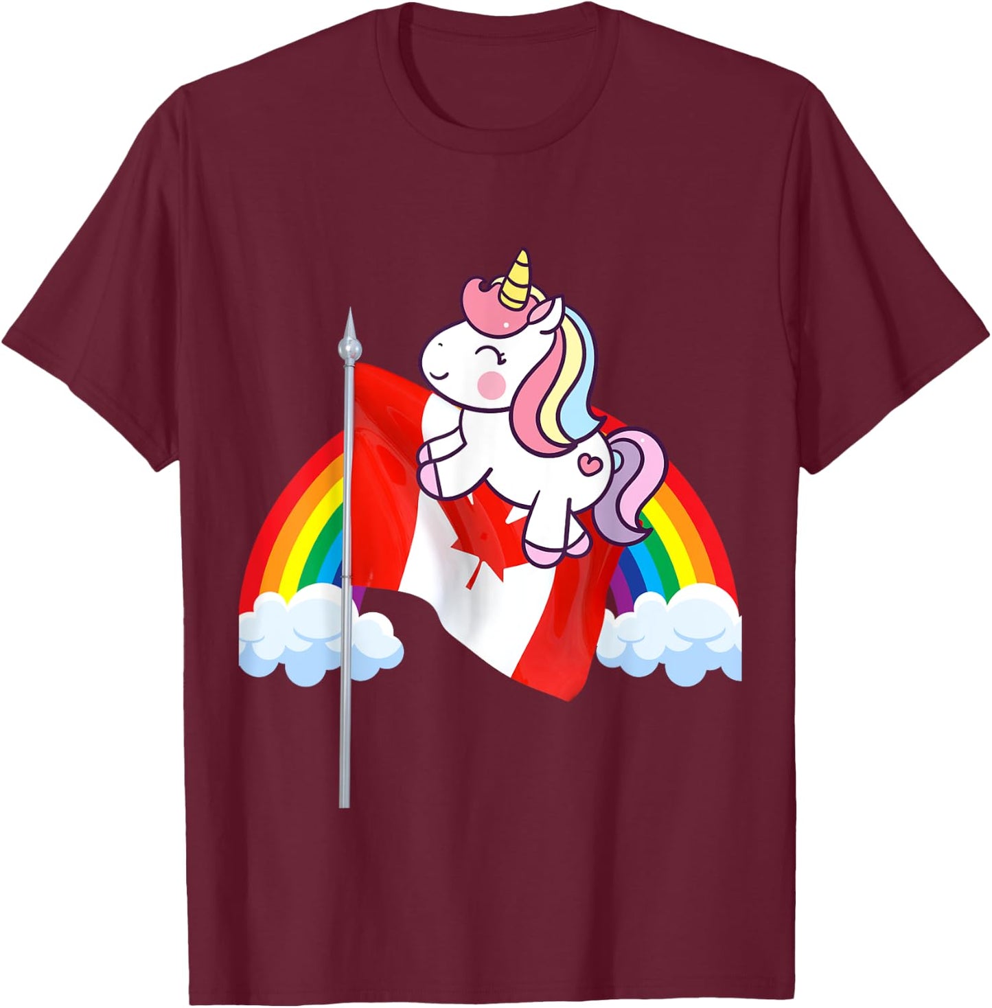 Unicorn Riding Canada Flag Boys Girls Women Kids Canadian T-Shirt - T-Shirt | Maroon