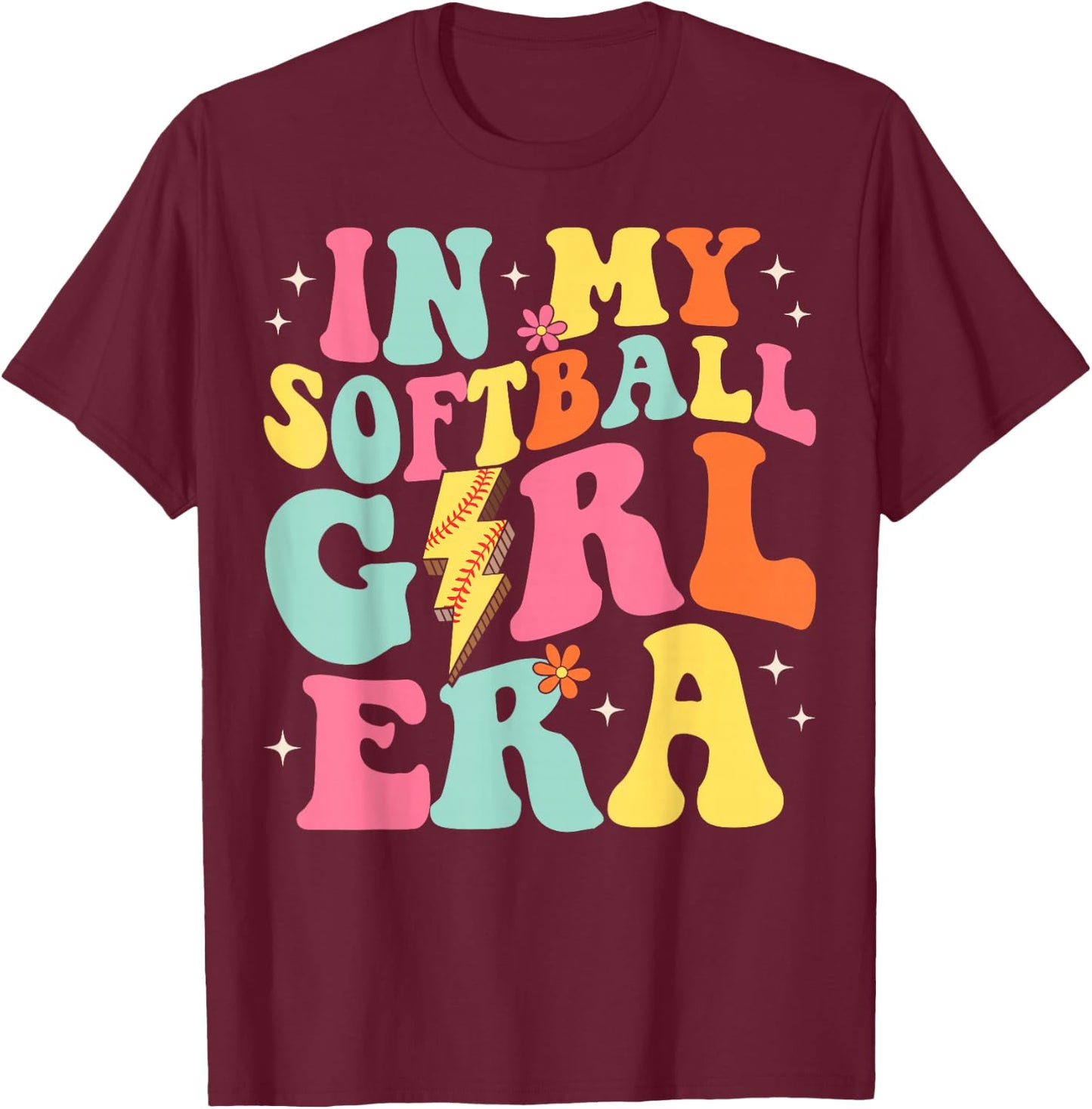 In My Softball Girl Era Retro Groovy Softball Girl T-Shirt - T-Shirt | Maroon