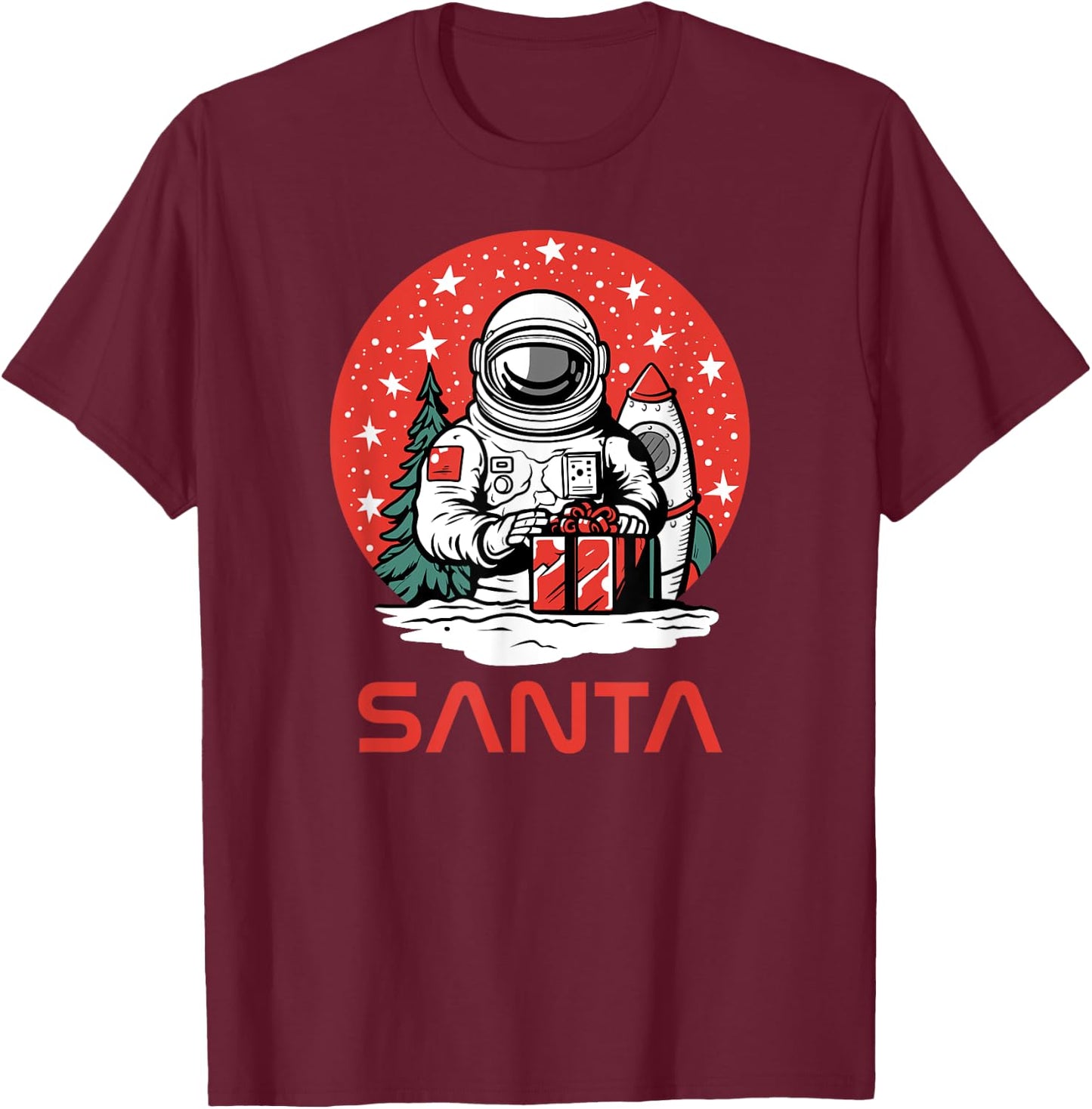 Space Santa Claus Astronaut Cosmos Presents Cool Christmas T-Shirt - T-Shirt | Maroon