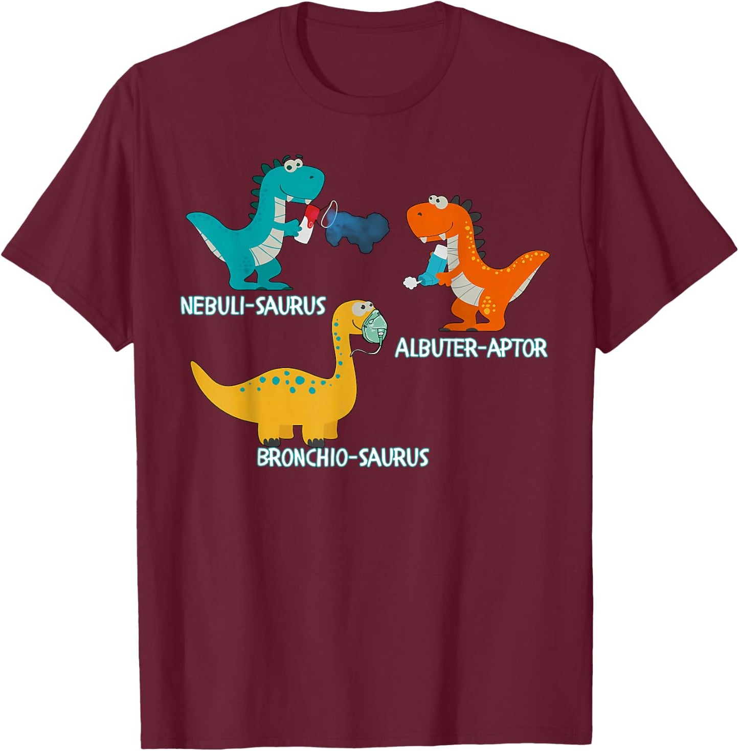 Dinosaur Pediatric Respiratory Therapy PEDS PICU RRT Crew T-Shirt - T-Shirt | Maroon