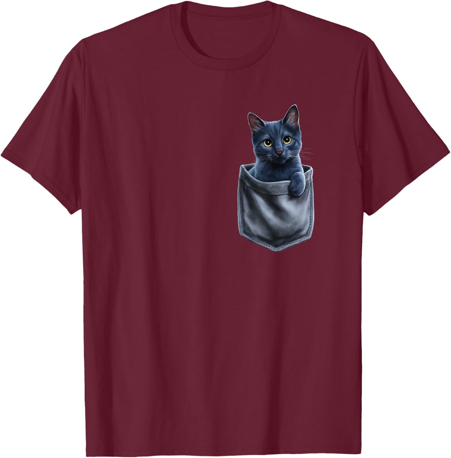 Russian Blue Cat In Pocket Men Women Kids T-Shirt - T-Shirt | Maroon
