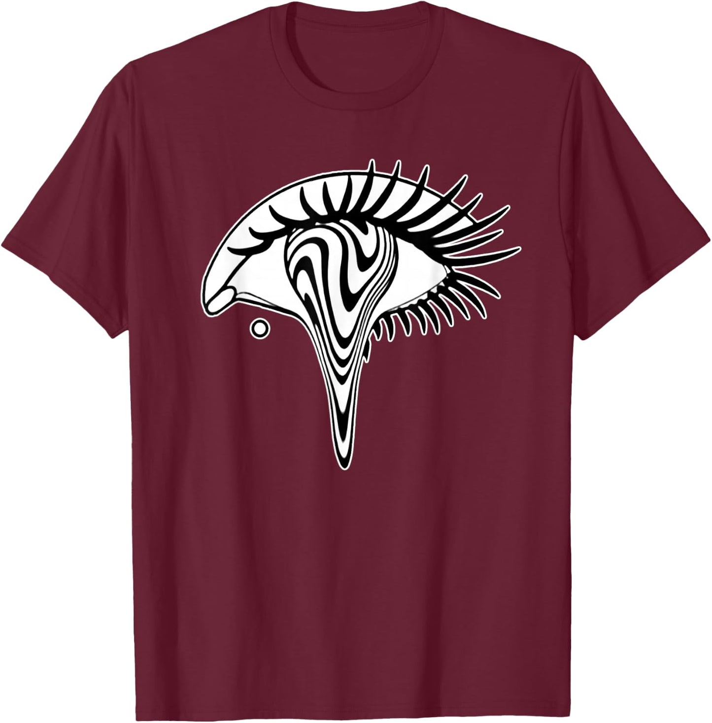 Trippy Eye Blackwork Minimal T-Shirt - T-Shirt | Maroon