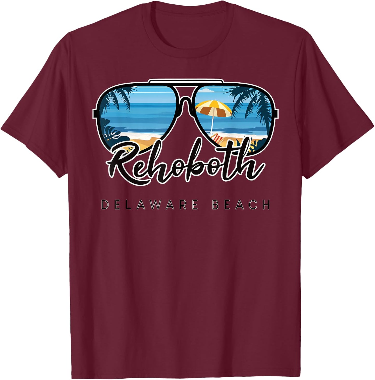 Rehoboth Beach Delaware Palm Tree Sunglasses Souvenir Men Women Kids T-Shirt - T-Shirt | Maroon