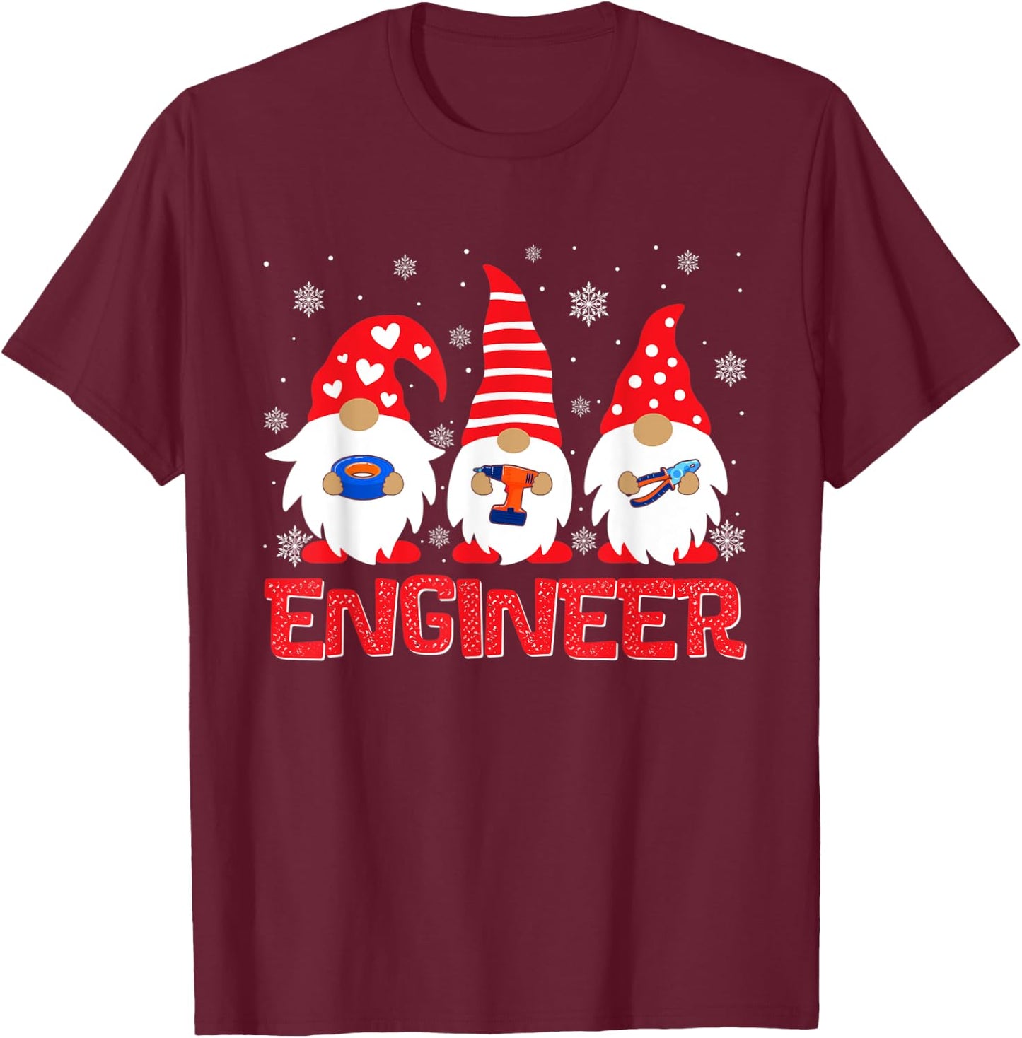 Engineer Gnome Matching Family Christmas Holiday Pajamas T-Shirt - T-Shirt | Maroon