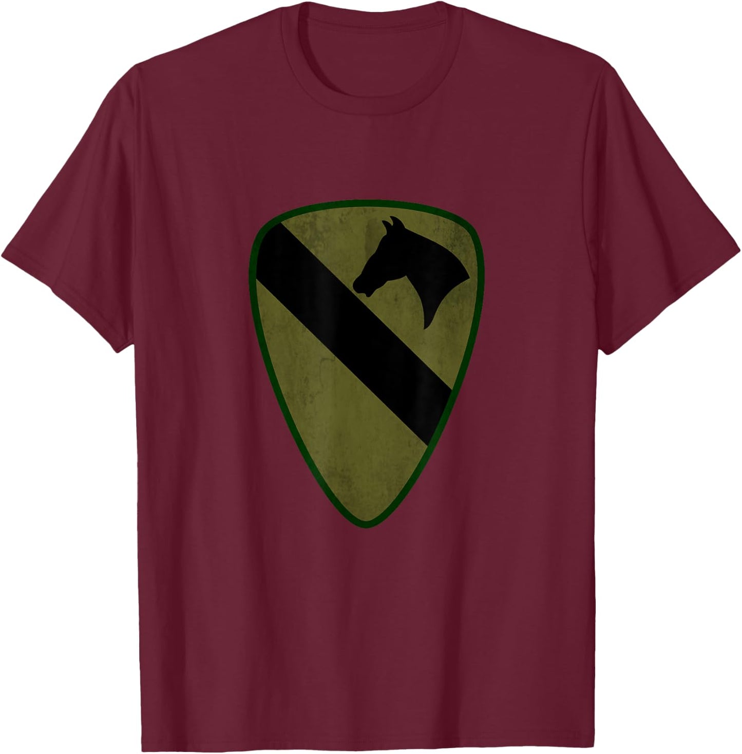 1st Cavalry Division OD Green Distressed Military Veteran T-Shirt - T-Shirt | Maroon