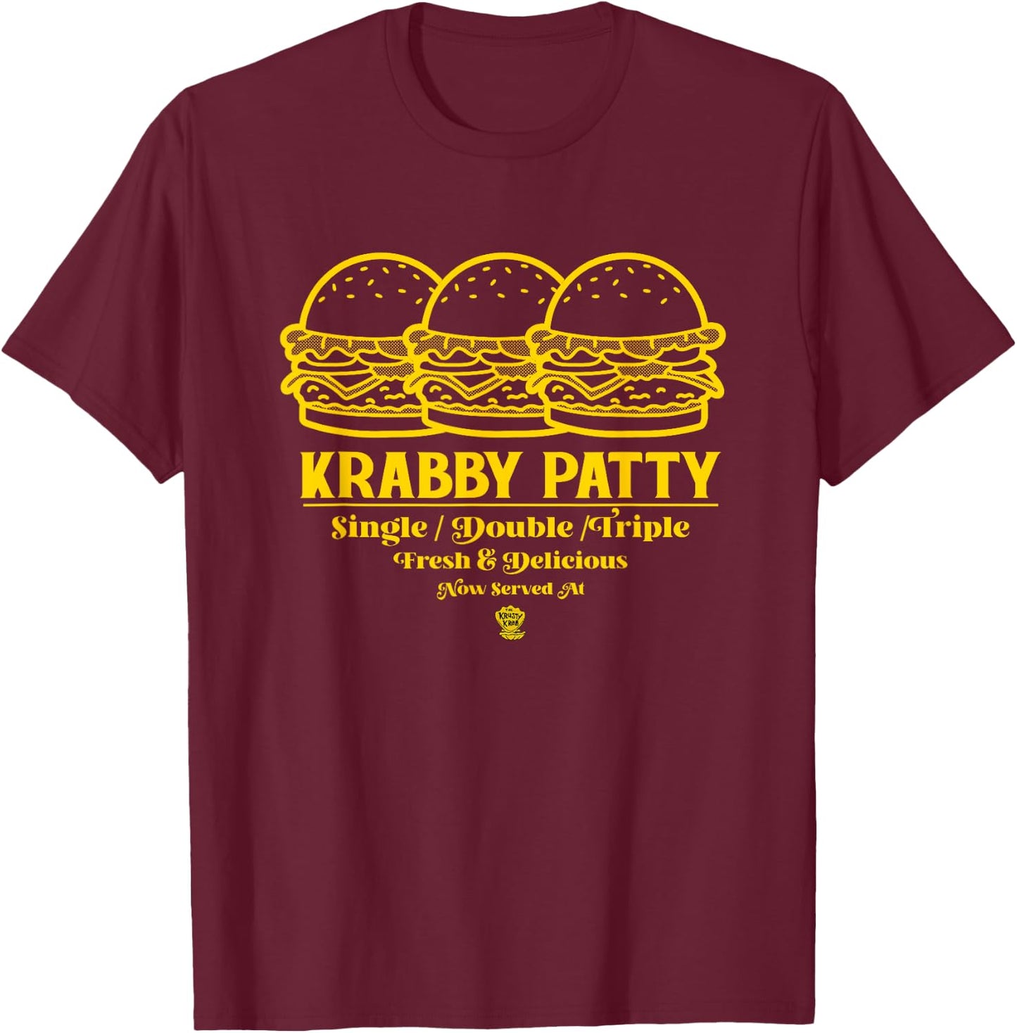 SpongeBob SquarePants Krabby Patty Only At Krusty Krab Ad T-Shirt - T-Shirt | Maroon