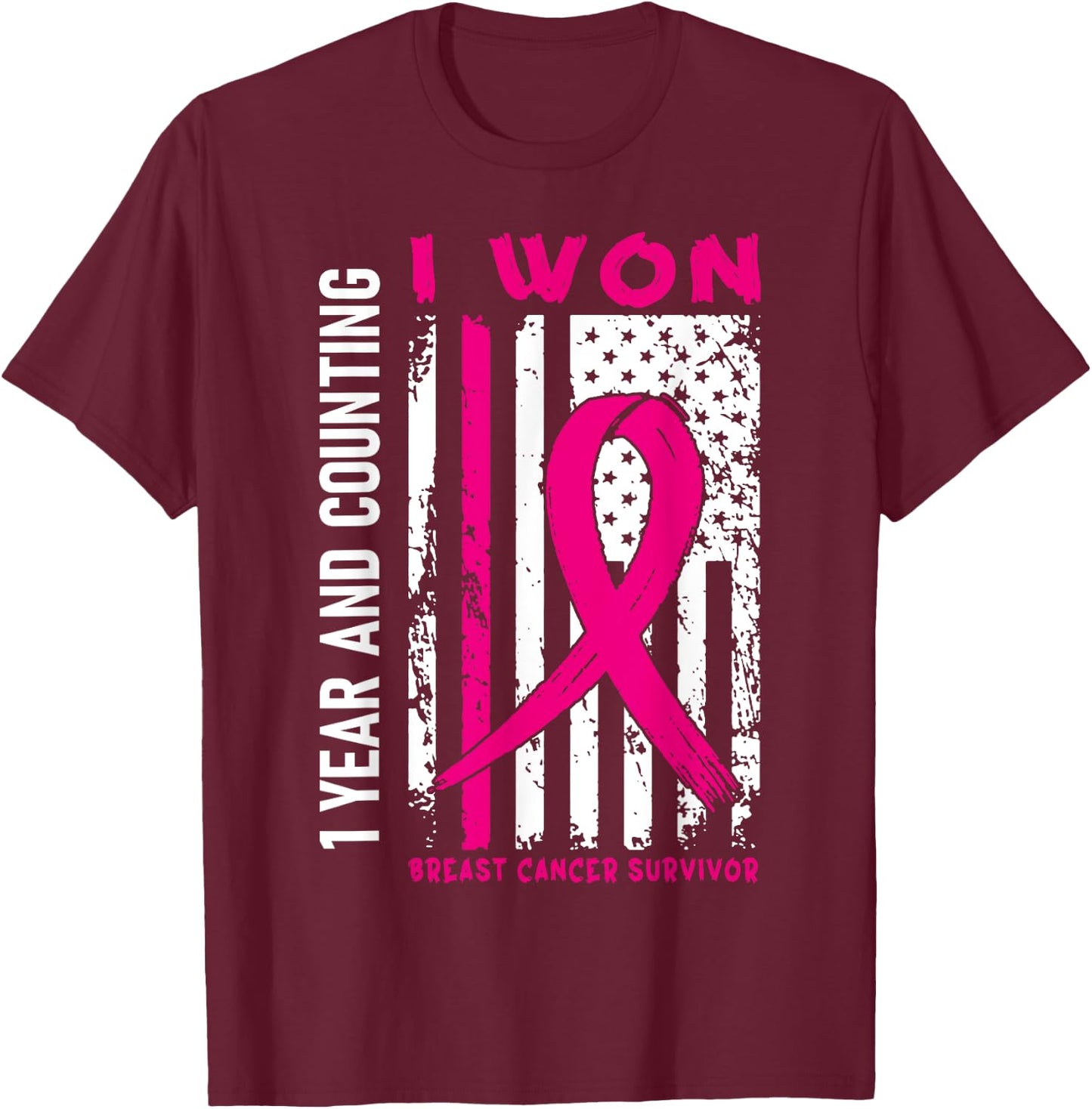I Won Breast Cancer Survivor 1 Year Anniversary Counting T-Shirt - T-Shirt | Maroon