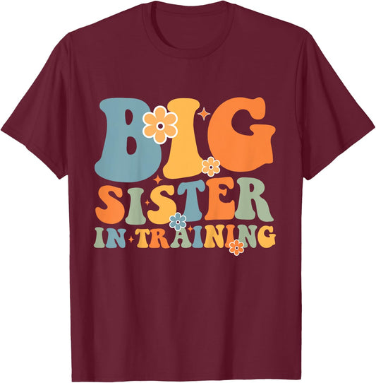 Kids Big Sister In Training Retro Groovy Kids Toddler T-Shirt - T-Shirt | Maroon