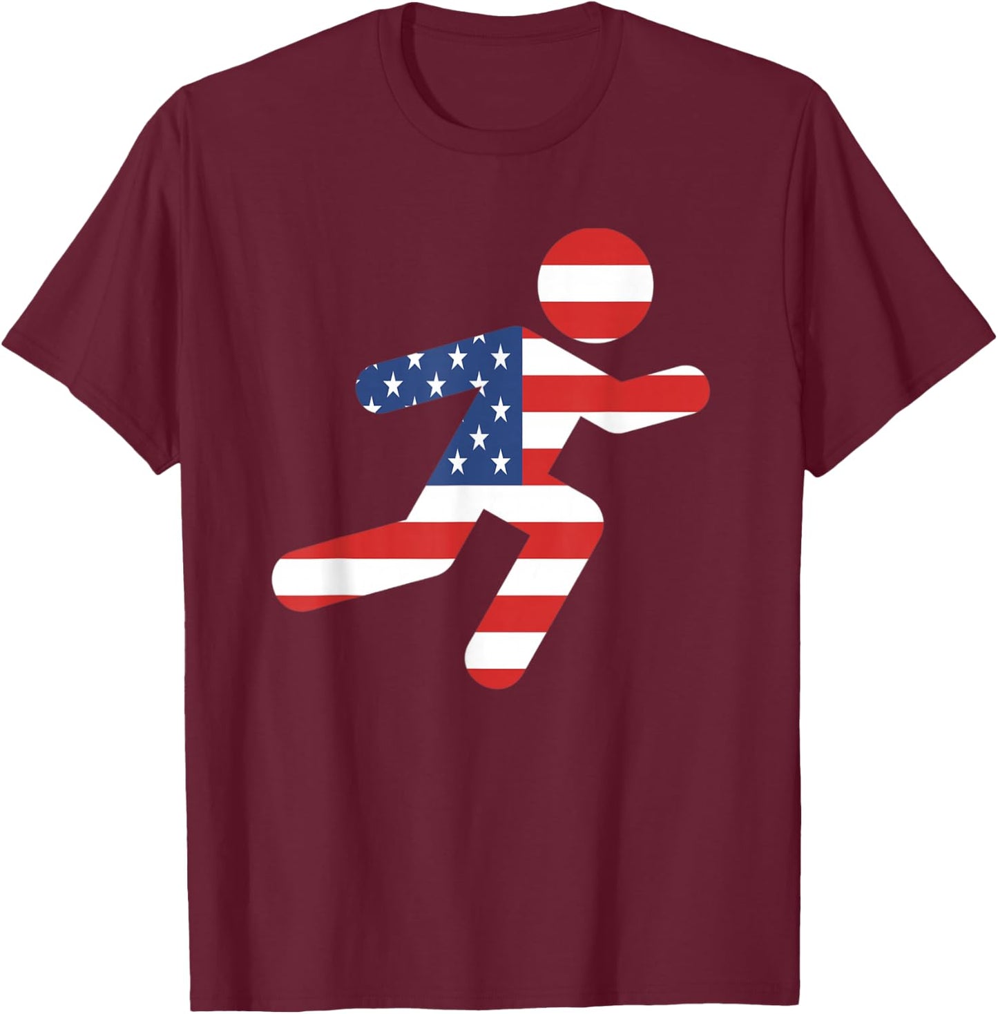 Red White and Blue Patriotic Runner Running Man - USA T-Shirt - T-Shirt | Maroon