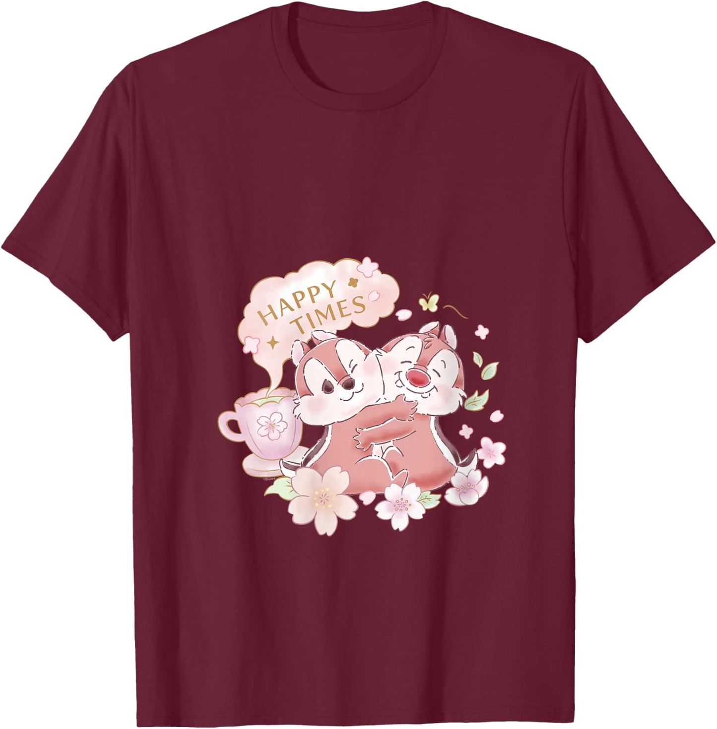 Disney Chip 'n Dale Happy Times Sakura Spring Cherry Blossom V-Neck T-Shirt - T-Shirt | Maroon