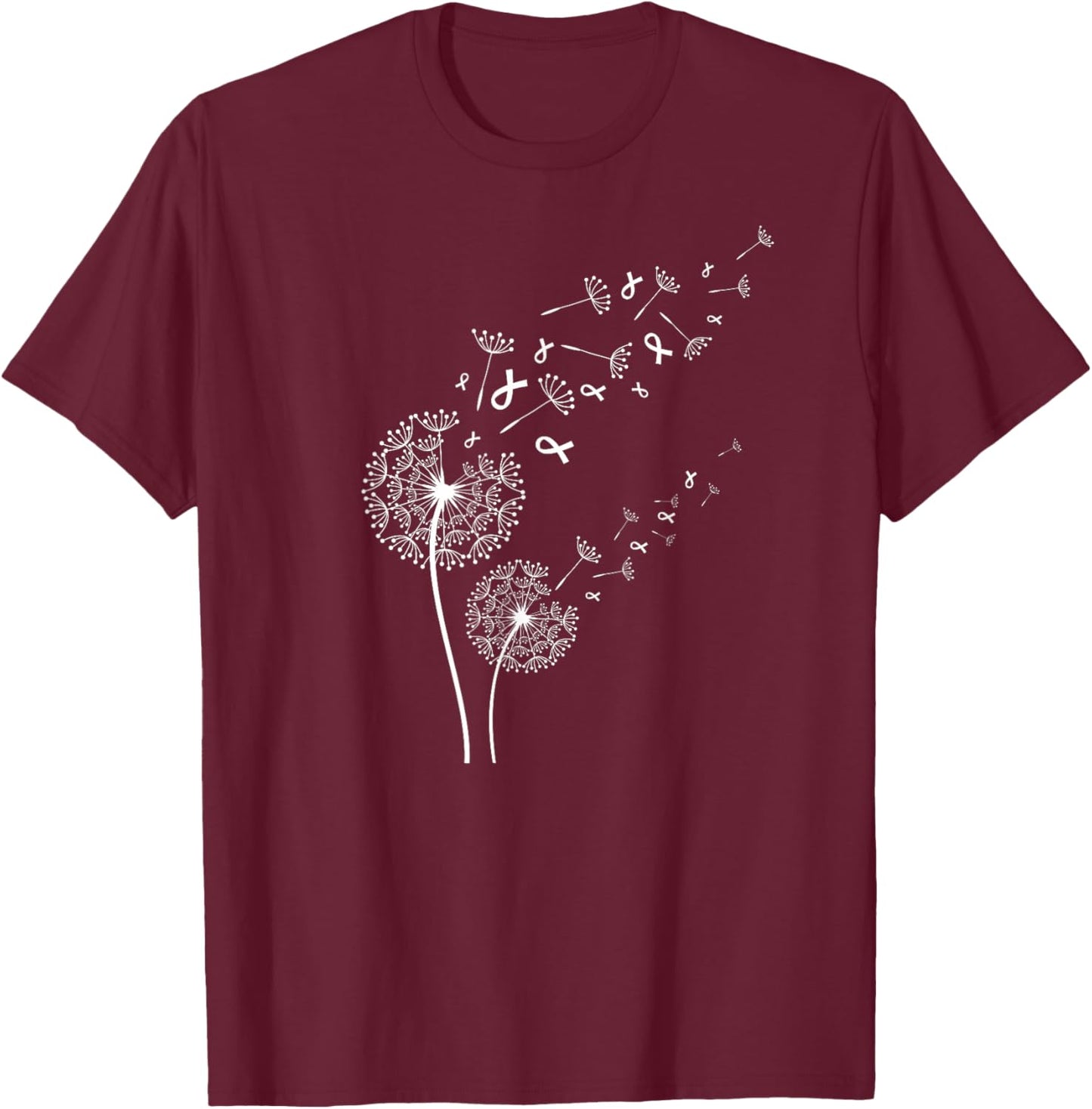 Dandelion Lung Cancer Awareness Month White Ribbons T-Shirt - T-Shirt | Maroon