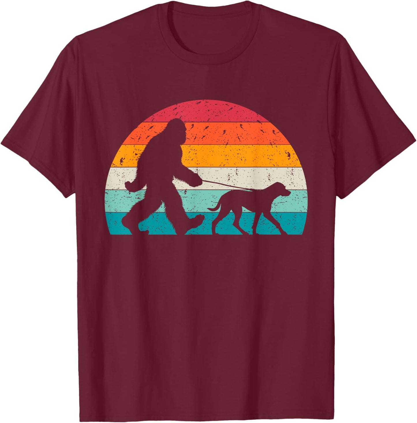 Bigfoot Walking a Dog Funny Catahoula Leopard Dog Lovers Men Women Kids T-Shirt - T-Shirt | Maroon