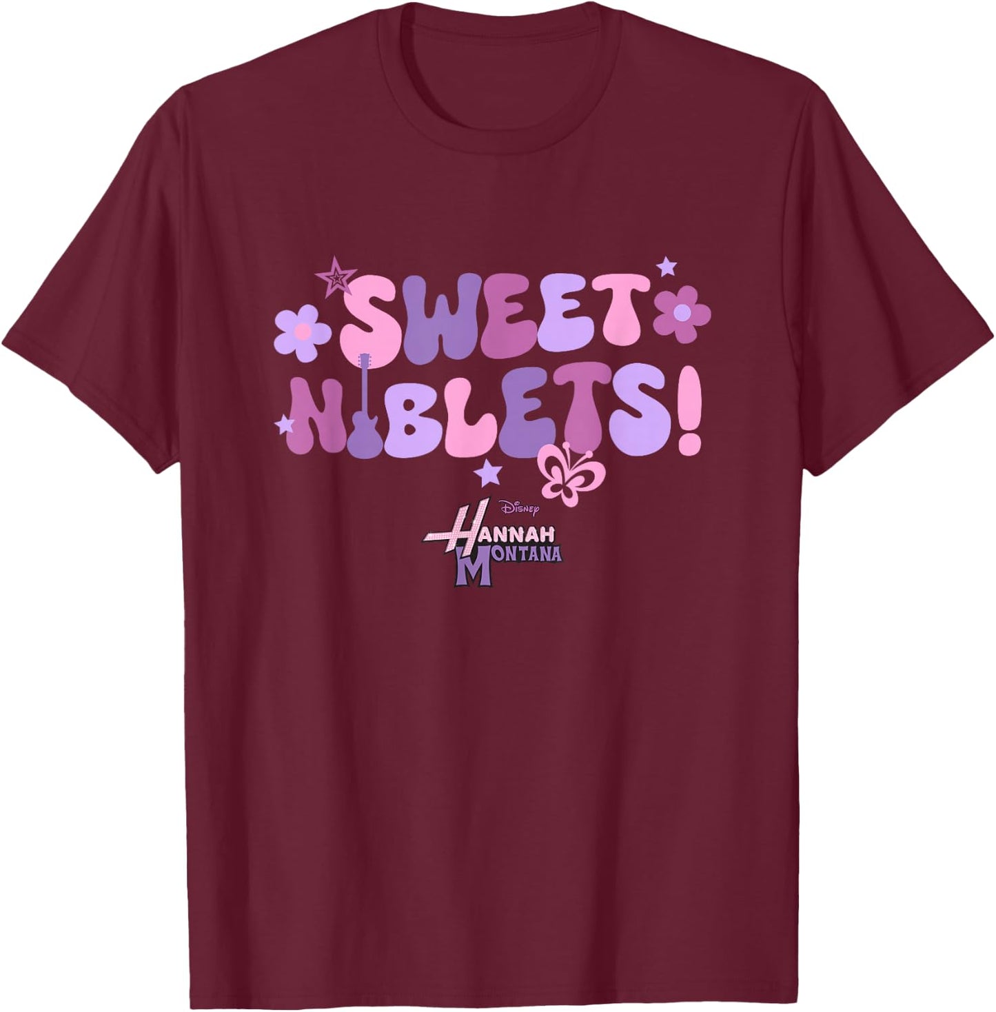 Disney Hannah Montana Sweet Niblets! Floral Chest Text Logo T-Shirt - T-Shirt | Maroon