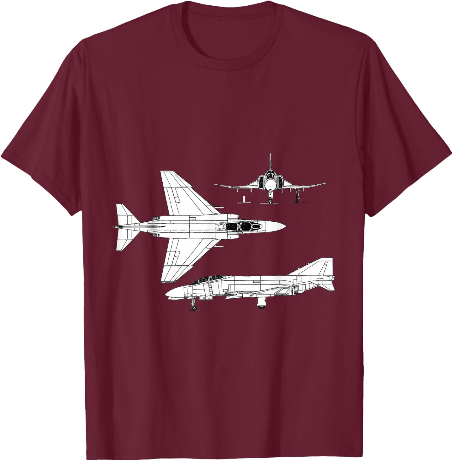 McDonnell Douglas F-4 Phantom II Blueprint Aircraft T-Shirt - T-Shirt | Maroon