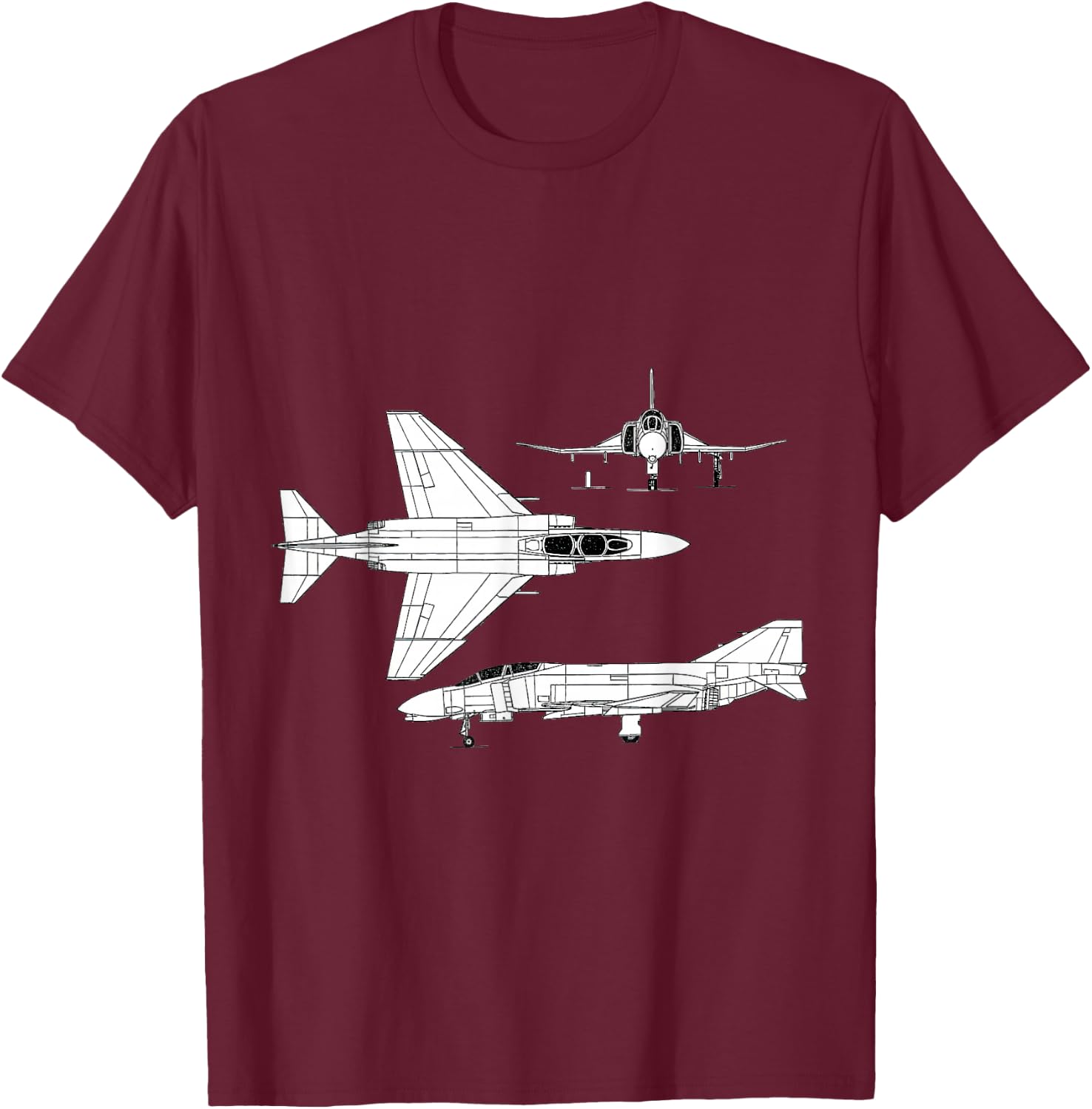 McDonnell Douglas F-4 Phantom II Blueprint Aircraft T-Shirt - T-Shirt | Maroon