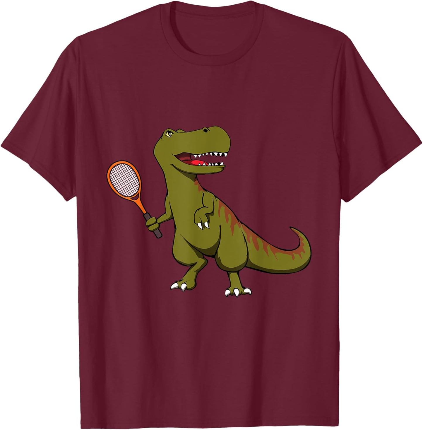 Tennis Dinosaur T-Rex with Racket Tyrannosaurus Dino Player T-Shirt - T-Shirt | Maroon