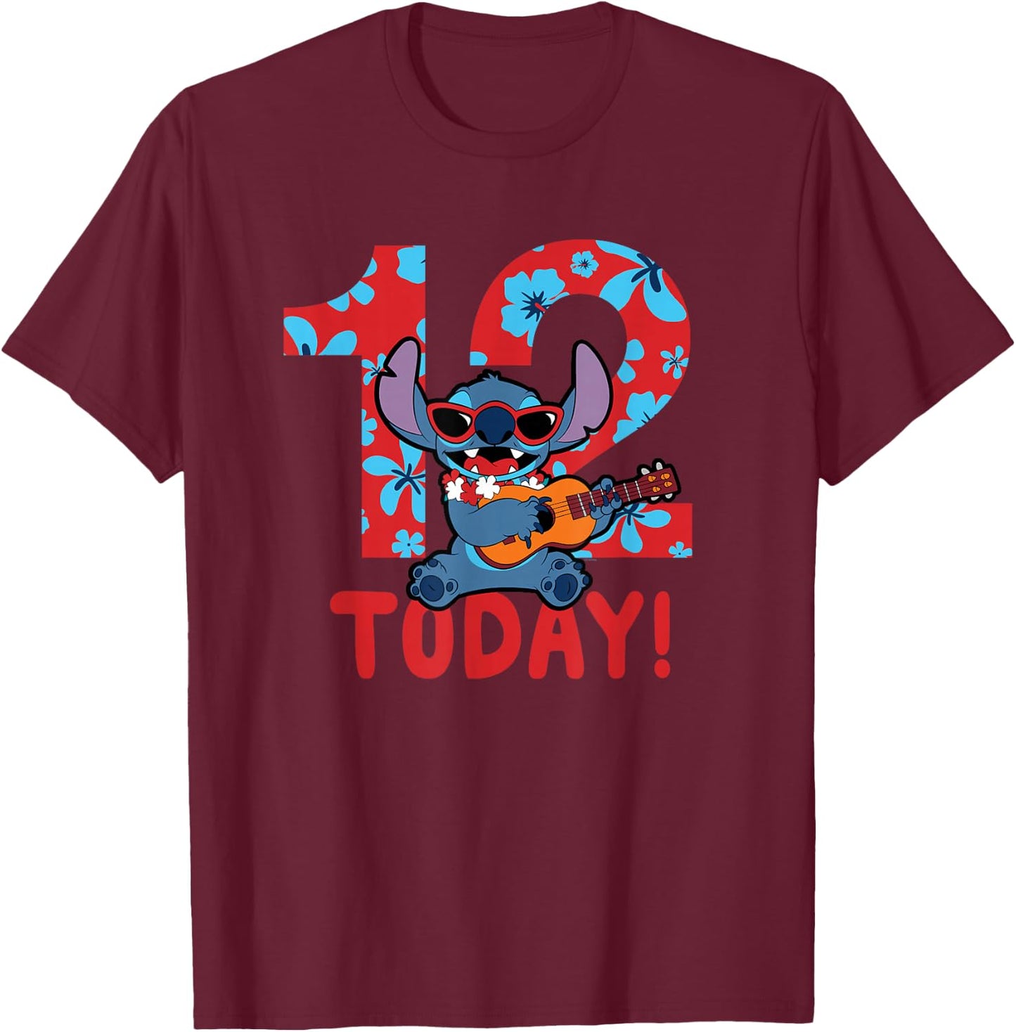 Disney Lilo & Stitch Tropical Birthday 12 Years Old Today T-Shirt - T-Shirt | Maroon