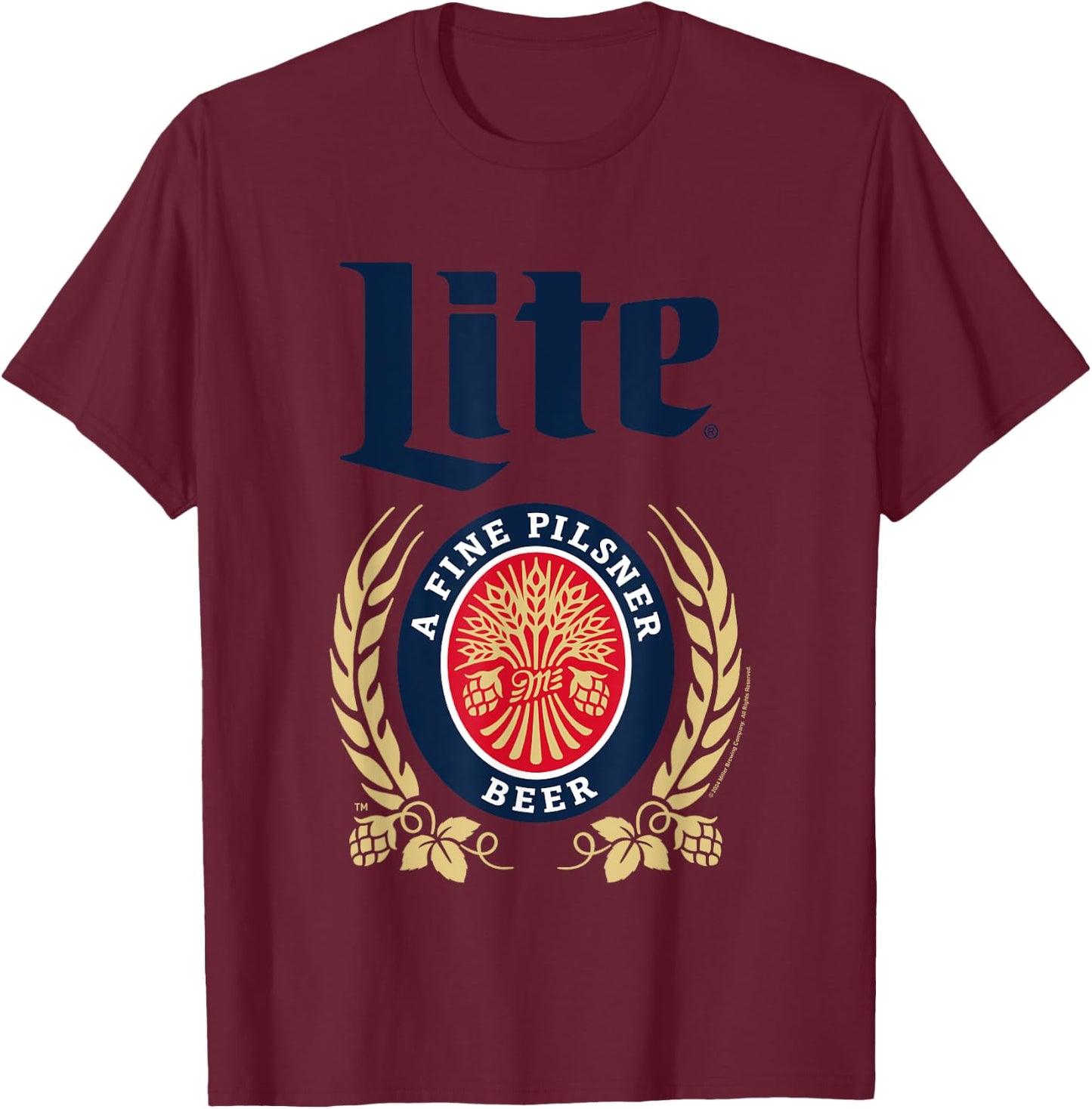 Miller Lite A Fine Pilsner Classic Vintage Logo T-Shirt - T-Shirt | Maroon