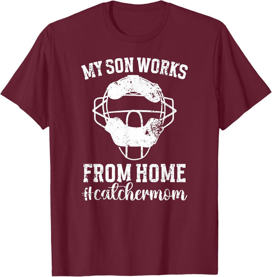 Funny Baseball Catcher Mom Of A Baseball Catcher Mother T-Shirt - T-Shirt | Maroon