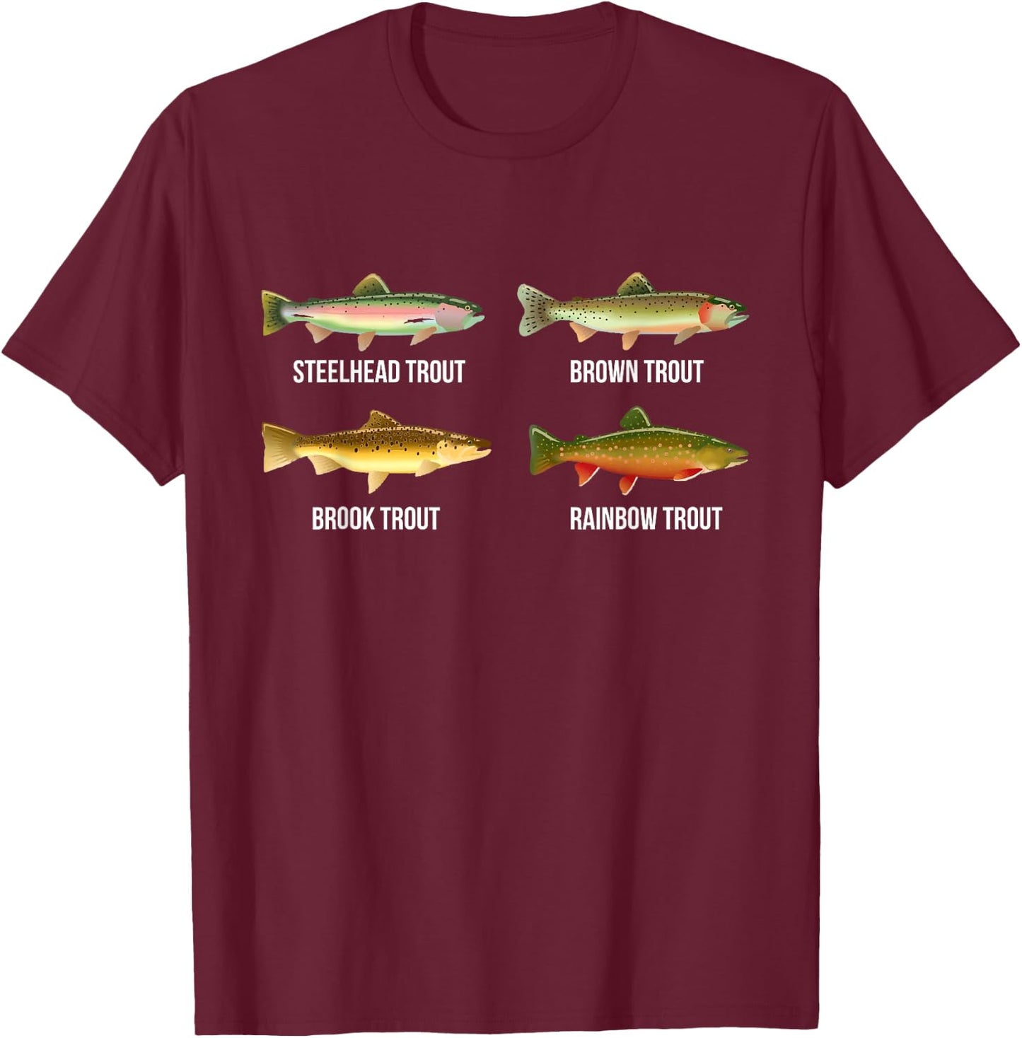 Types of Trout Fish Species Identification Chart Fisherman T-Shirt - T-Shirt | Maroon