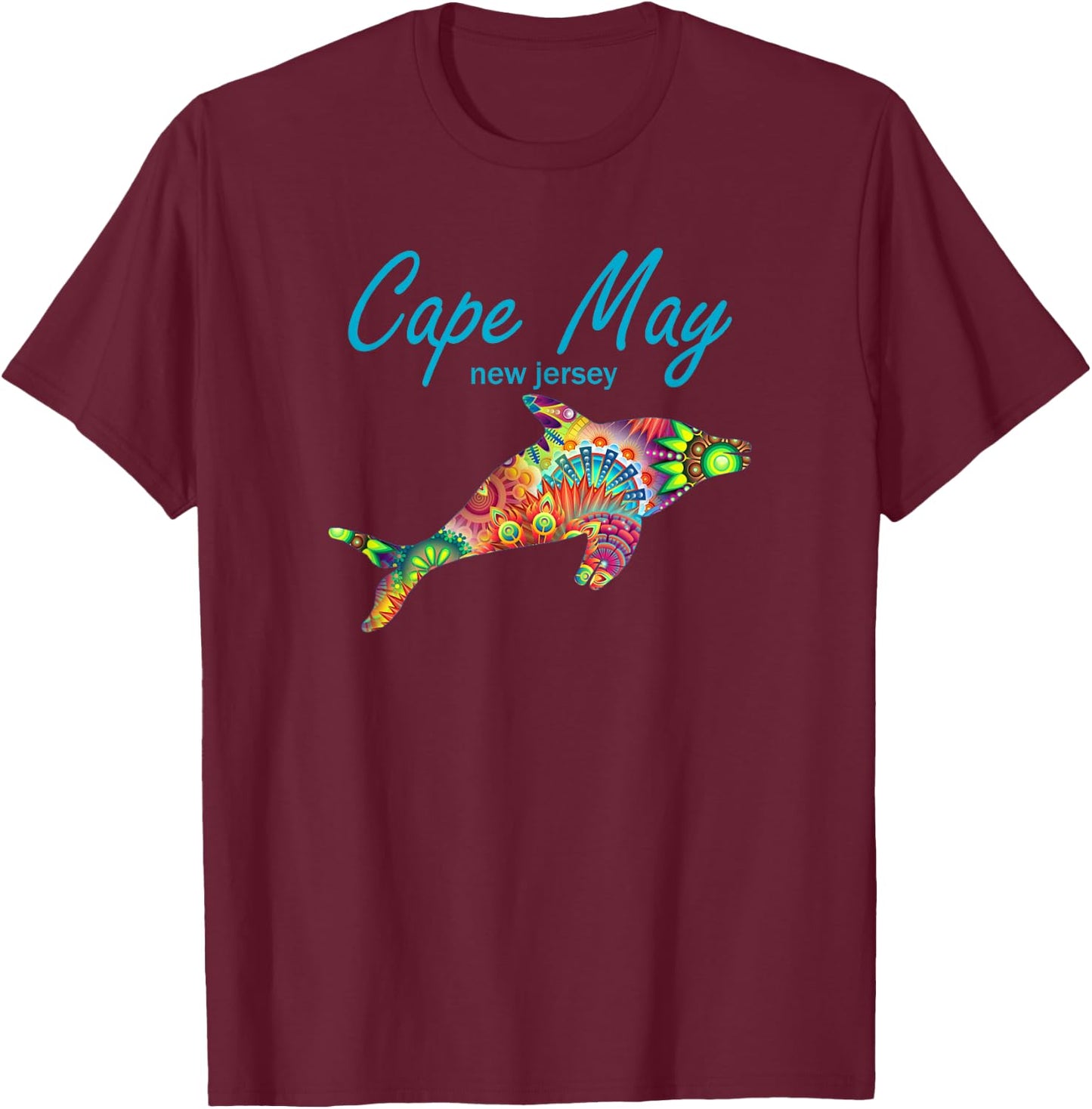 Cape May NJ Beach Dolphin Ocean New Jersey Beach Vacation T-Shirt - T-Shirt | Maroon